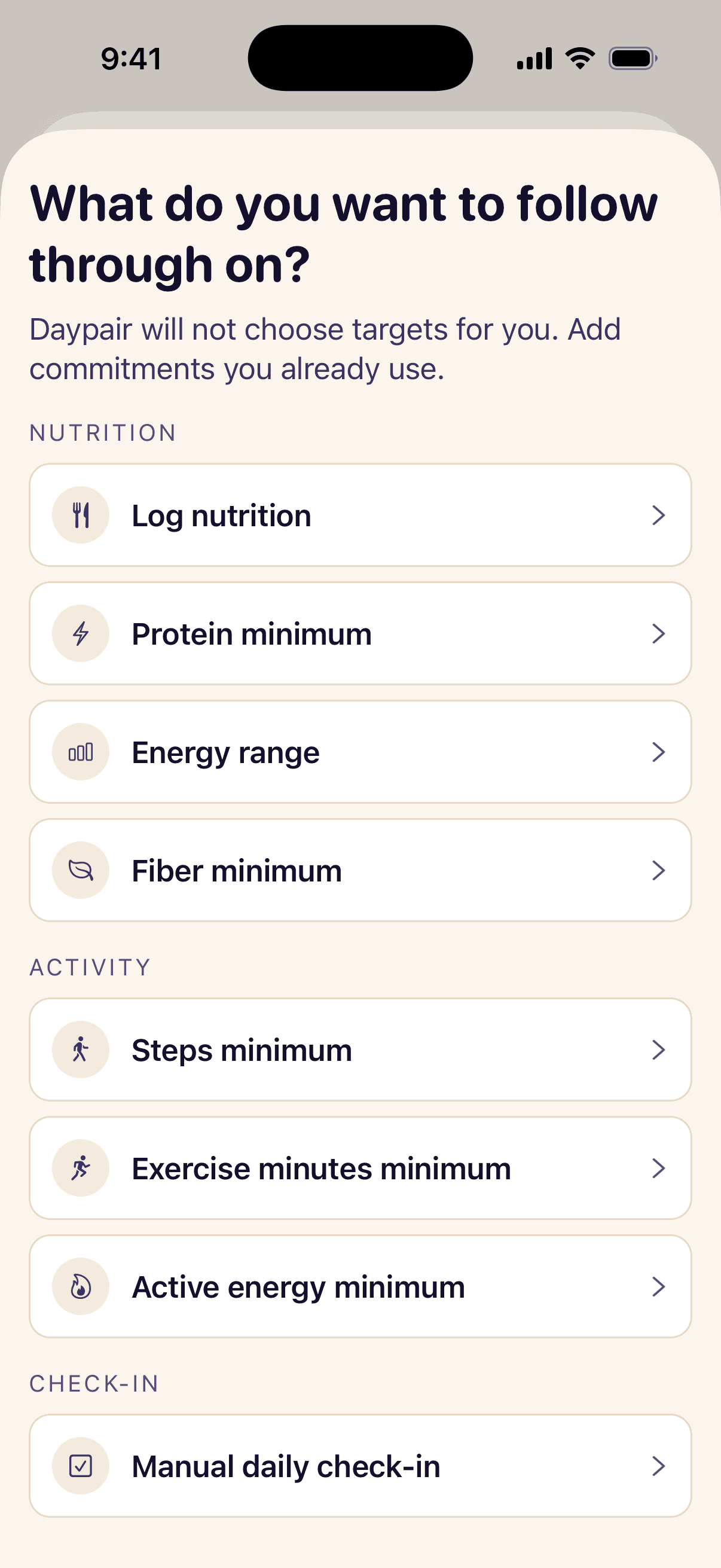 Commitment templates to choose from
